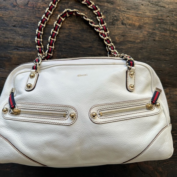 Gucci Handbags - Gucci White and Gold Shoulder Bag with Chain-Link Handle